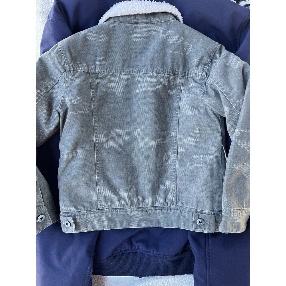 Cat & Jack Sherpa Collar Camo Jacket Kids Size 6/7 Gray Green Trucker Coat